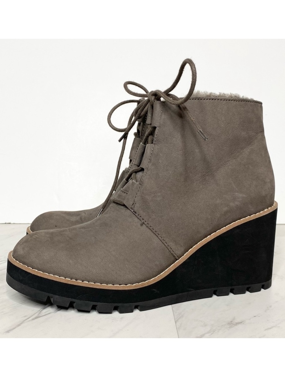 Eileen Fisher Alpine Gray Wedge Lace Up Bootie 8